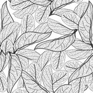 Leaves contours on white background floral seamless pattern hand-drawn Vector N2