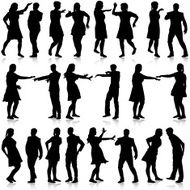 Black silhouettes of beautiful mans and womans on white backgrou