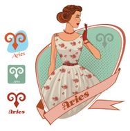 Vector zodiac set for horoscope with retro girls Aries