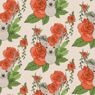 elegant seamless pattern with deer antlers and roses N3