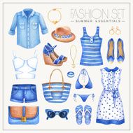 Fashion watercolor nautical style woman&#039;s outfit