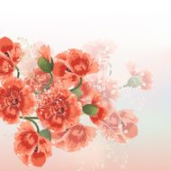 Floral vector background with red poppy flowers in soft morning