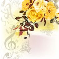 Grunge music romantic background with notes and roses