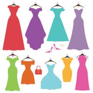 Silhouette colorful women&#039;s dress set Flat design