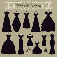 Silhouette of black party dress set Flat design