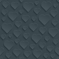 Hearts dark seamless vector background with 3D effect