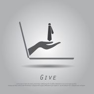 hand hold necktie from laptop vector icon