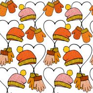 Winter seamless pattern with knitted hats ans mittens