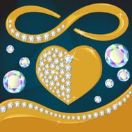 Vector golden heart with diamonds set