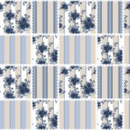 Abstract seamless patchwork checkered blue plaid retro floral pattern