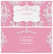 Vector Pink 3d Vintage Invitation Template with Floral Damask Pattern