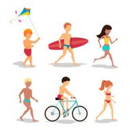 People on the beach in flat style design