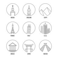 World landmark line art icons set