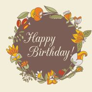 happy birthday greeting card circle floral frame
