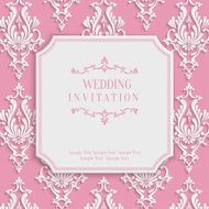 Vector Pink Vintage Invitation Card with 3d Floral Damask Pattern