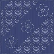 Traditional Japanese Embroidery Ornament with fish scales Endless floral pattern