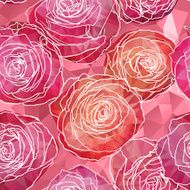 Seamless background with blooming rose flowers in triangles style