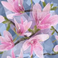 Seamless background with blooming magnolia flowers in triangles style
