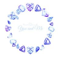 Blue diamonds watercolor round vector design frame