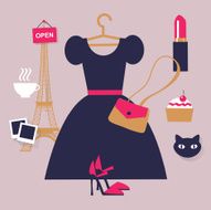 Paris fashion concept image Flat vector french icons