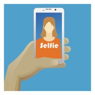 Selfie Icon with smart phone and woman