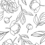 Vector seamless pattern of line peony flower and lives