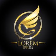 Golden shiny wing in oval logo against black