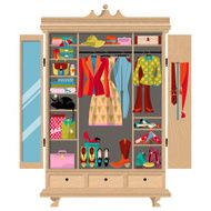 Closet with clothes bags boxes and shoes Shopping Time