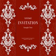 Vector Red Christmas Vintage Invitation Card with 3d Floral Pattern