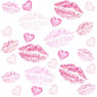 Kiss lips hearts vector pattern background