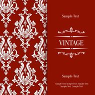 Vector Red 3d Vintage Invitation Card with Floral Damask Pattern N3