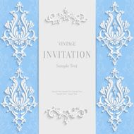 Vector Blue Christmas Vintage Invitation Card with 3d Floral Pattern