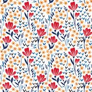 Seamless vector pattern with red and yellow flowers on white
