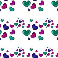 Seamless striped pattern with hearts on a white background