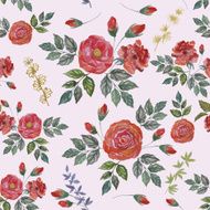 Seamless Watercolor Pattern with Red Roses Vector Fabric Background