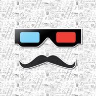 Hipster mustache and cinema glasses vector background