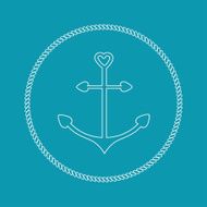 Anchor heart Round rope frame label icon Blue Flat