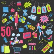 Colored Shopping doodles Sale hand drawn style