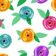 Vector seamless pattern with abstract multicolor rose flower Floral background