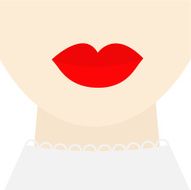 Fashion woman face with big red lips neck collar Flat