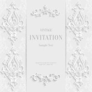 Vector White Christmas Vintage Invitation Card with 3d Floral Pattern
