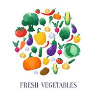 Vector Vegetables Flat Style Icons Set in Circle Shape N2