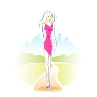 Fashion Woman Sketch Pink Dress Outdoor Vector N5