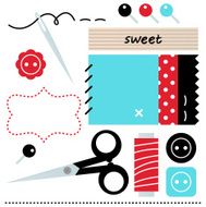 Sewing set isolated on white - blue and red