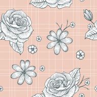 retro seamless hand drawn rose pattern N2