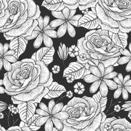 retro seamless hand drawn rose pattern N3