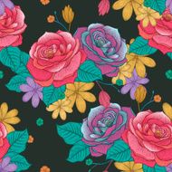 retro seamless hand drawn rose pattern N5