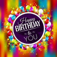 Birthday card with stars balloons and confetti on multicolored background N2