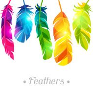 Colorful background with bright abstract transparent feathers