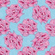 Peony Seamless Vector Pattern on blue background